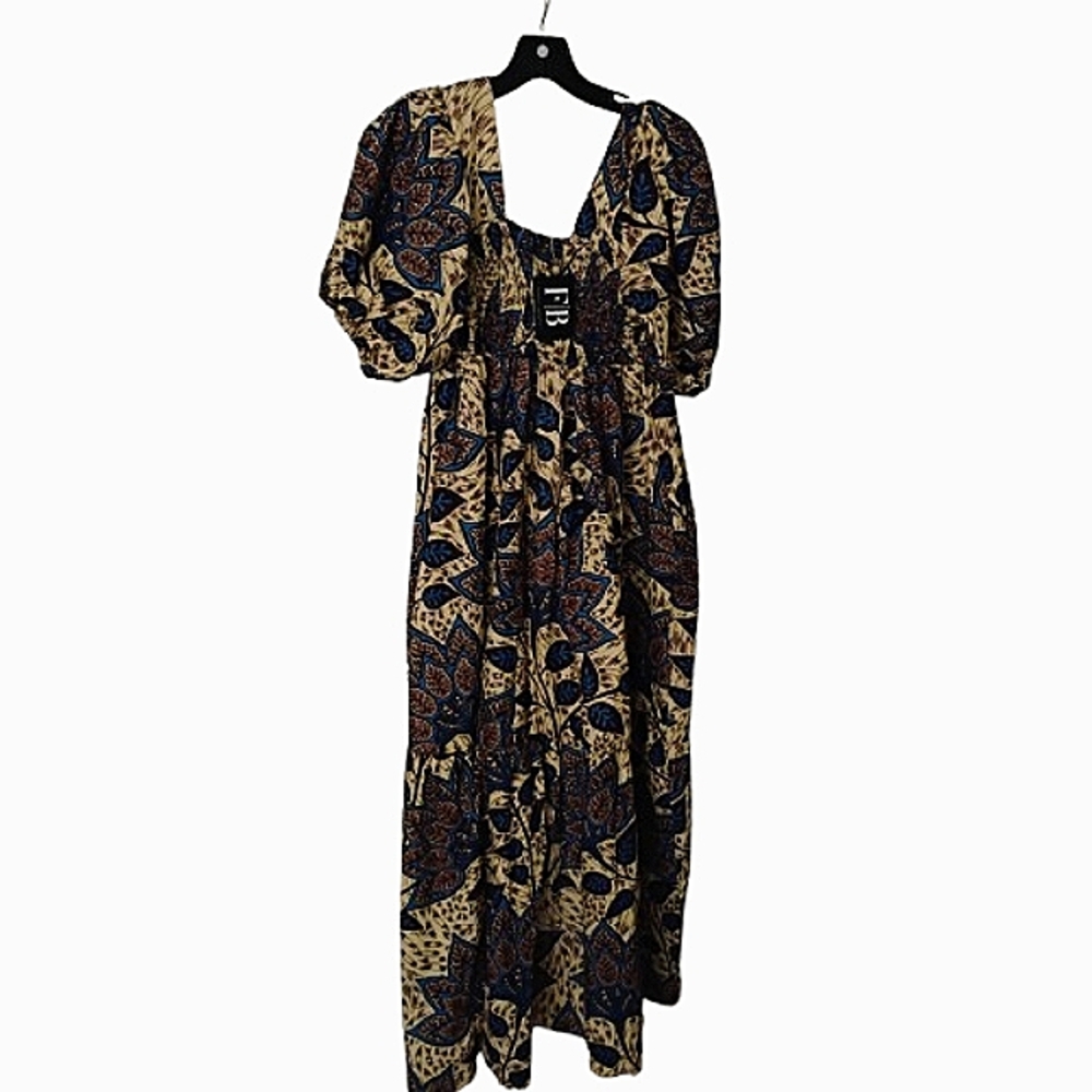 NWT! F&B African Smocked Sundress Puff Sleeves Pockets Maxi Small Resort - Picture 8 of 16